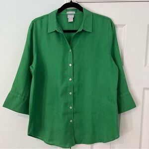 Green Linen Chico’s Button Down
